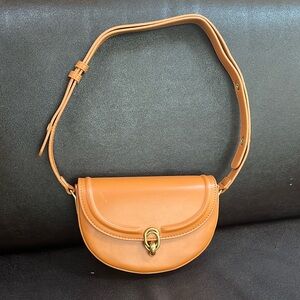 Vegan leather, carmel color shoulder bag.